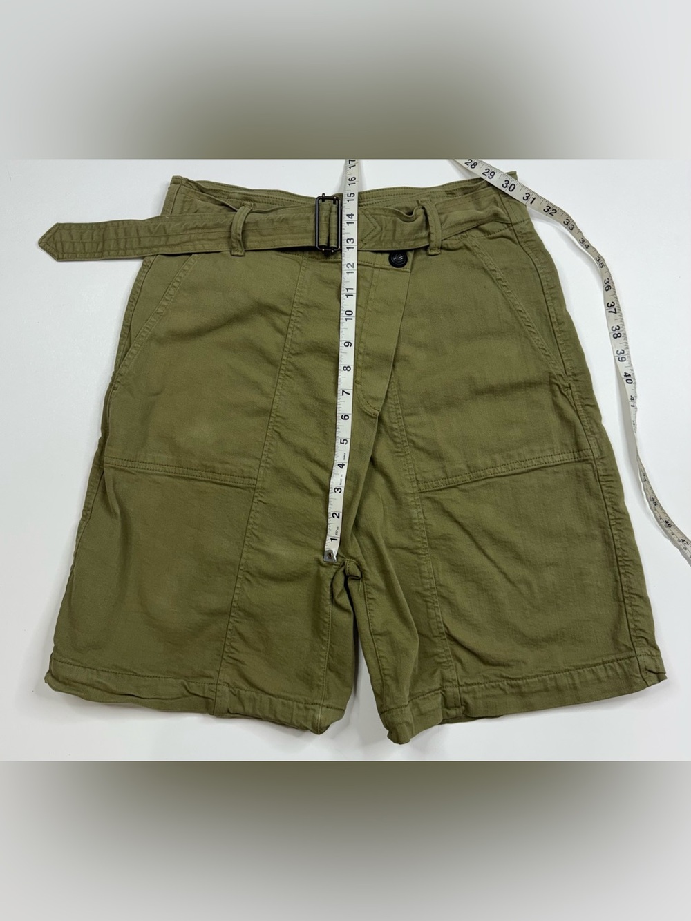 Zara High-Waist Belted Asymmetric Snap Utility Bermuda Shorts Womens Medium - Picture 7 of 9